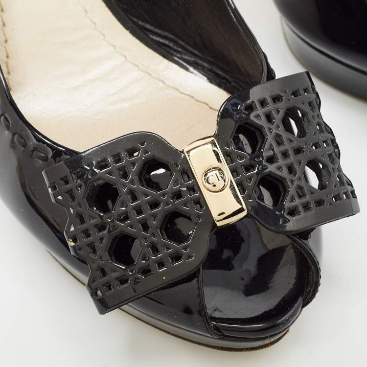 Pre Owned Dior Black Patent Leather Cannage Bow Detail 'Butterfly' Slingback Pumps Size 41