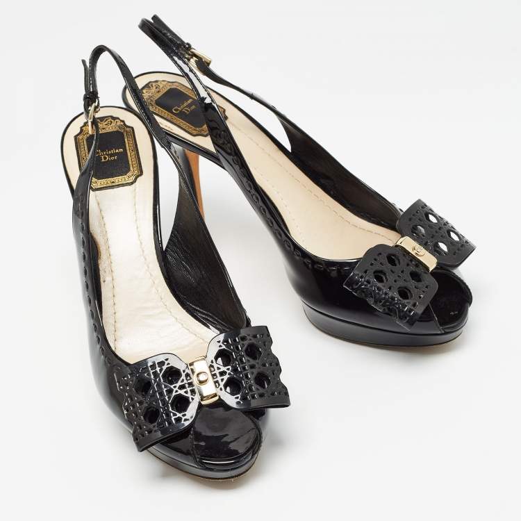 Pre Owned Dior Black Patent Leather Cannage Bow Detail 'Butterfly' Slingback Pumps Size 41