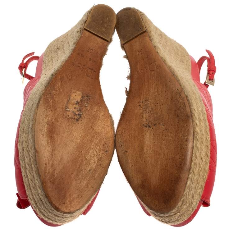 Pre Owned Dior Red Leather Wedge Slingback Sandals Size 39