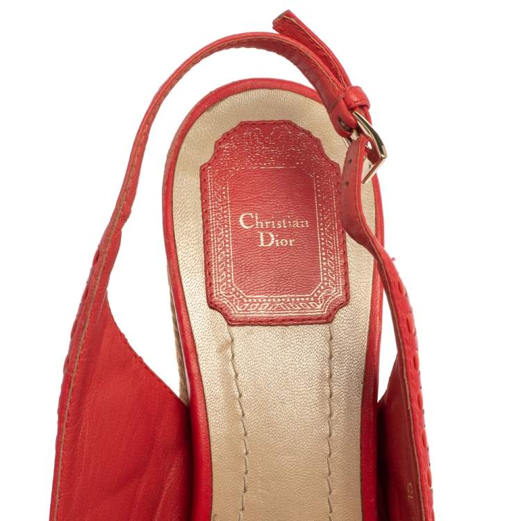 Pre Owned Dior Red Leather Wedge Slingback Sandals Size 39