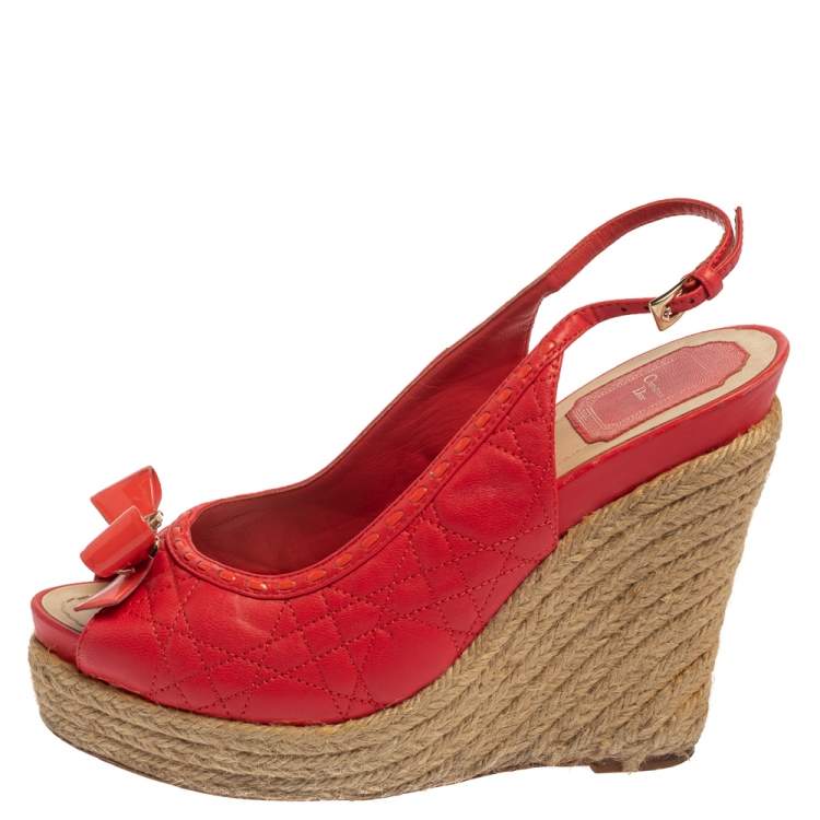 Pre Owned Dior Red Leather Wedge Slingback Sandals Size 39
