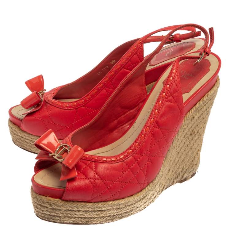Pre Owned Dior Red Leather Wedge Slingback Sandals Size 39