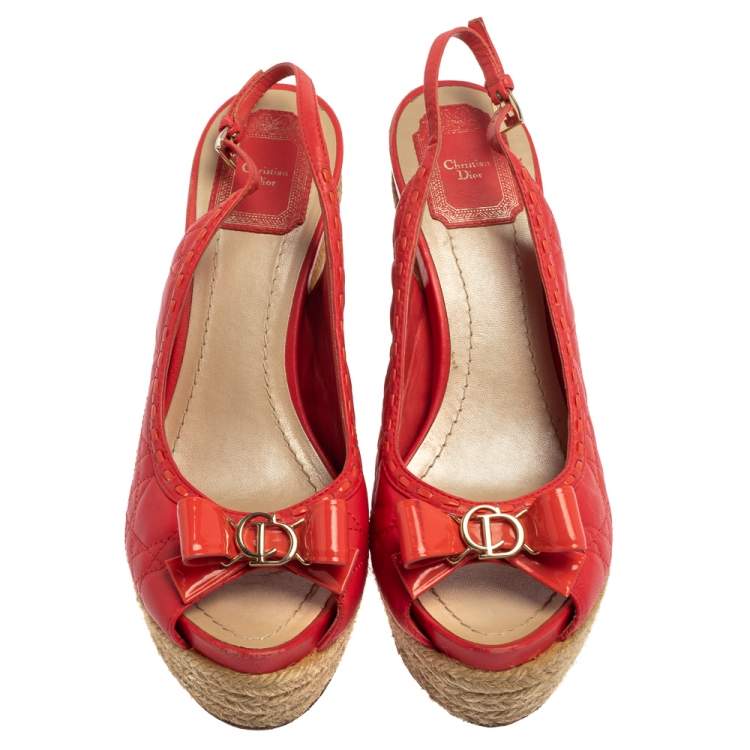 Pre Owned Dior Red Leather Wedge Slingback Sandals Size 39