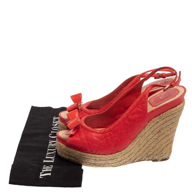 Pre Owned Dior Red Leather Wedge Slingback Sandals Size 39