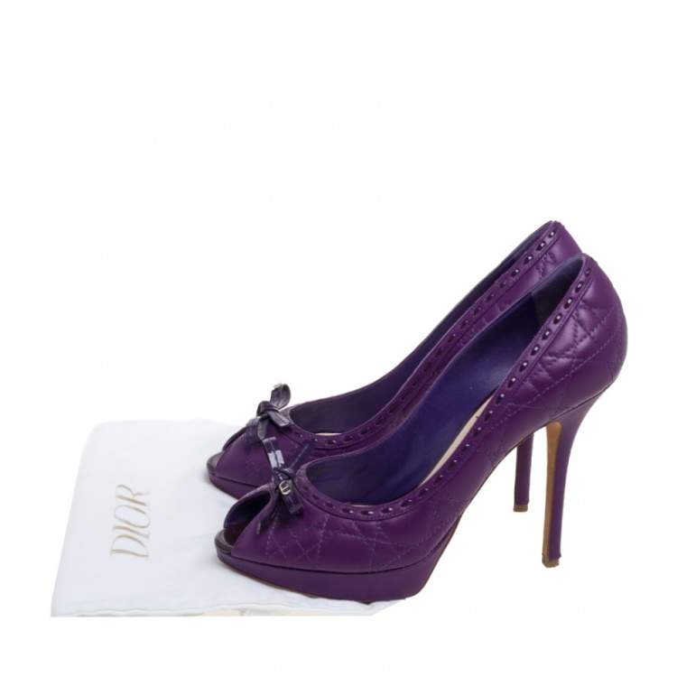 Pre Owned Dior Purple Leather Cannage Bow Peep Toe Pumps Size 40