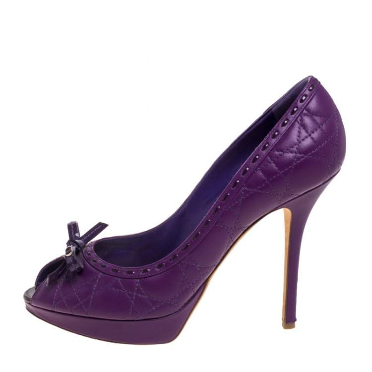 Pre Owned Dior Purple Leather Cannage Bow Peep Toe Pumps Size 40