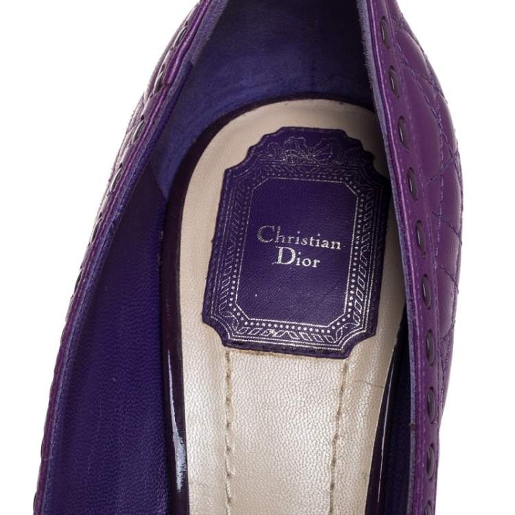 Pre Owned Dior Purple Leather Cannage Bow Peep Toe Pumps Size 40