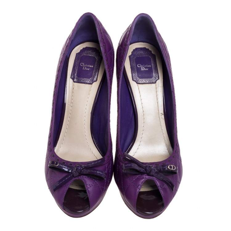 Pre Owned Dior Purple Leather Cannage Bow Peep Toe Pumps Size 40