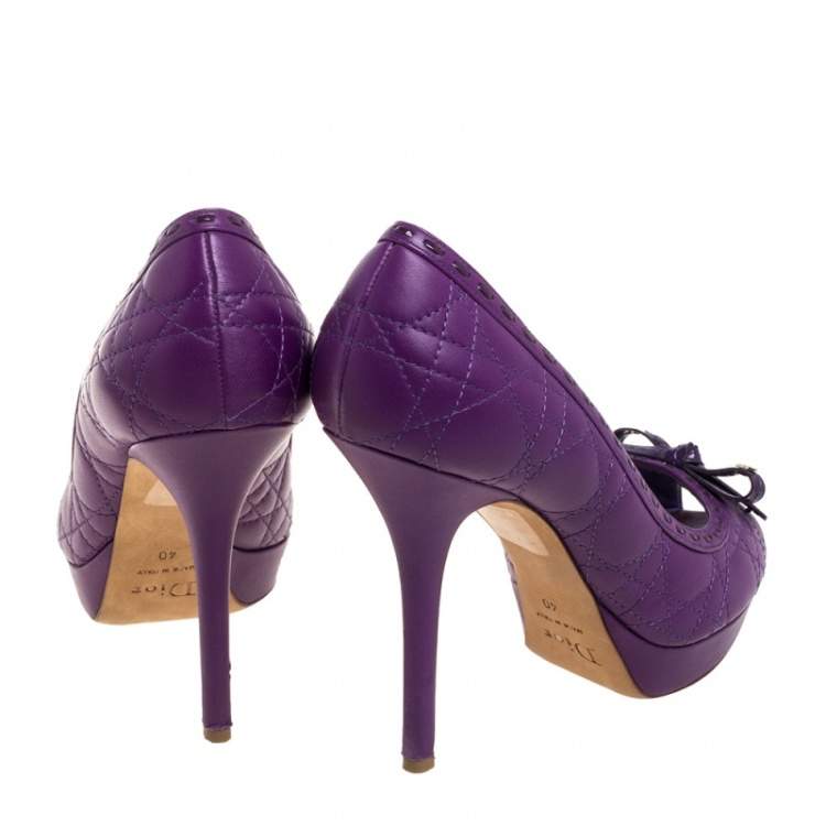 Pre Owned Dior Purple Leather Cannage Bow Peep Toe Pumps Size 40