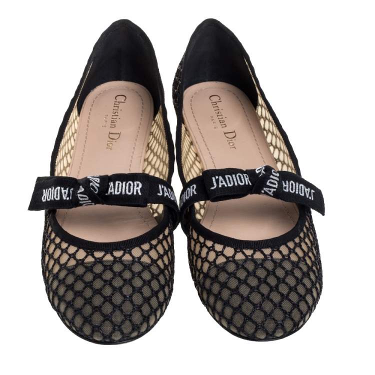 Pre Owned Dior Black Mesh Miss J'Adior Flats Size 41