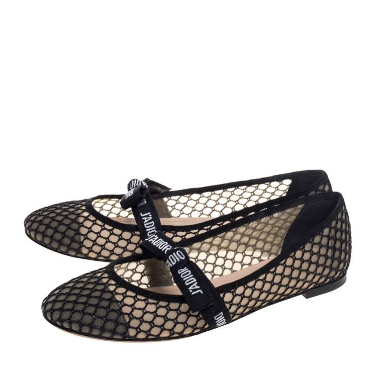 Pre Owned Dior Black Mesh Miss J'Adior Flats Size 41