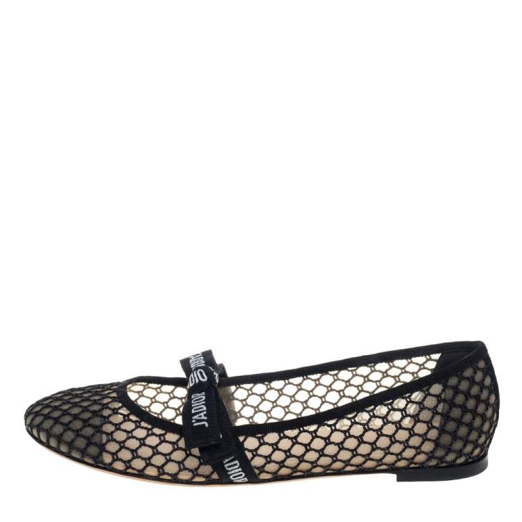 Pre Owned Dior Black Mesh Miss J'Adior Flats Size 41