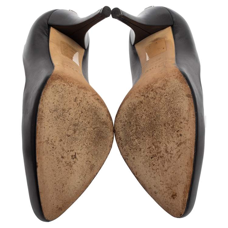 Pre Owned Dior Black Leather Logo Embellished Pumps Size 37.5