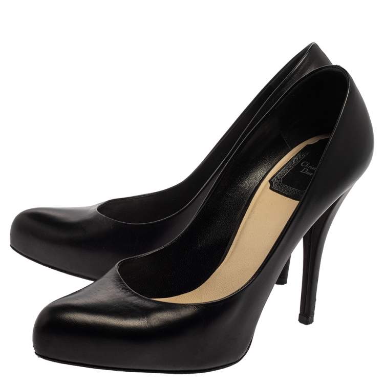 Pre Owned Dior Black Leather Logo Embellished Pumps Size 37.5