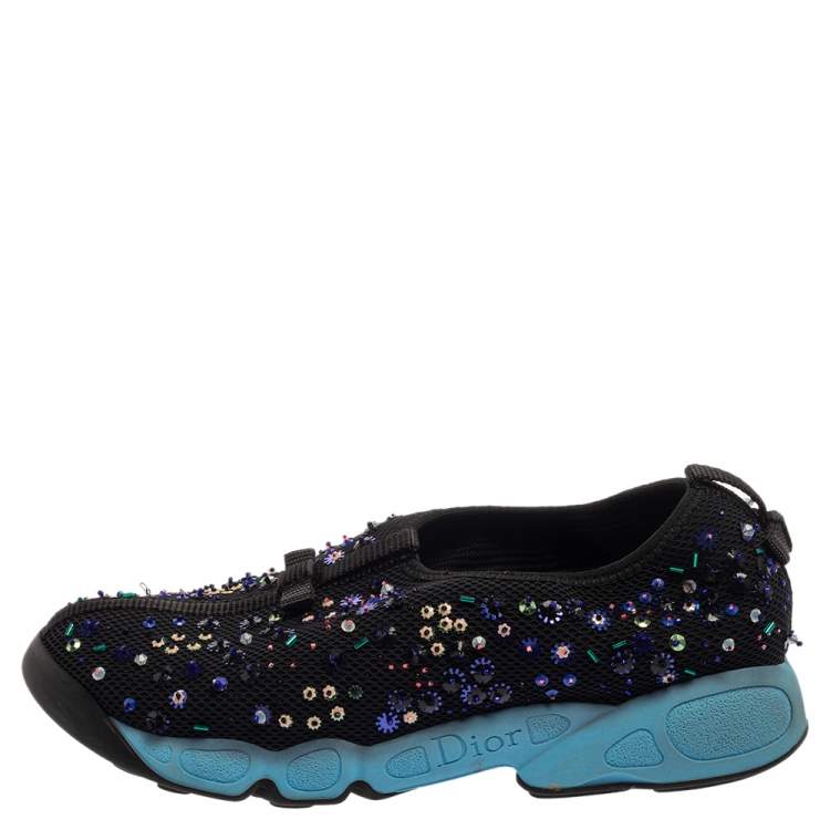 Pre Owned Dior Black Mesh Fusion Embellished Sneakers Size 37