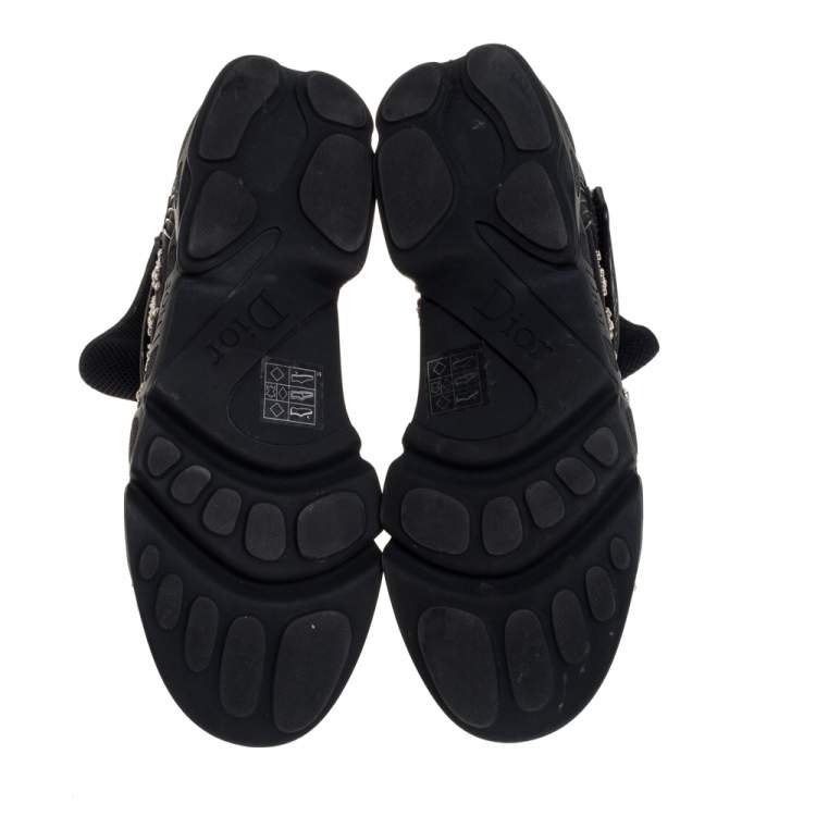 Pre Owned Dior Black Mesh And Fabric Embellished Ankle Length Sneaker Boots Size 39.5