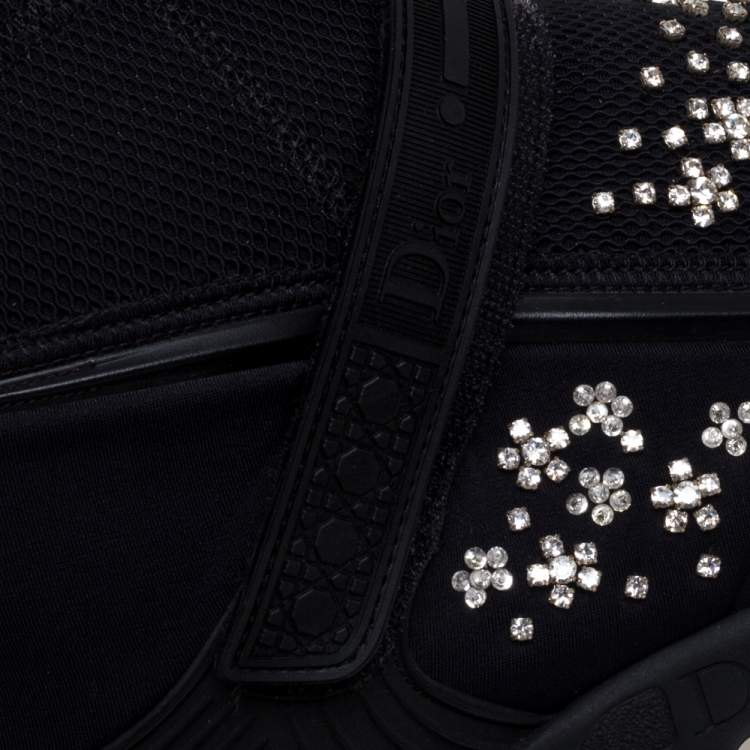 Pre Owned Dior Black Mesh And Fabric Embellished Ankle Length Sneaker Boots Size 39.5