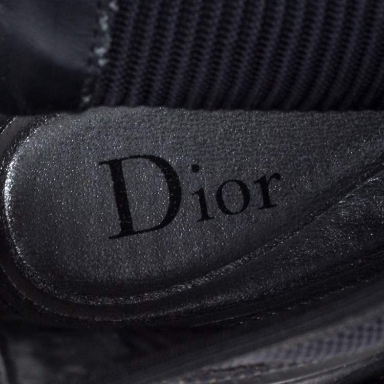 Pre Owned Dior Black Mesh And Fabric Embellished Ankle Length Sneaker Boots Size 39.5