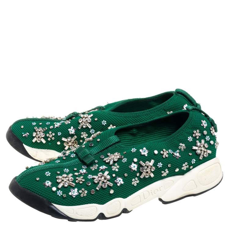 Pre Owned Dior Green Mesh Fusion Low Top Sneakers Size 37