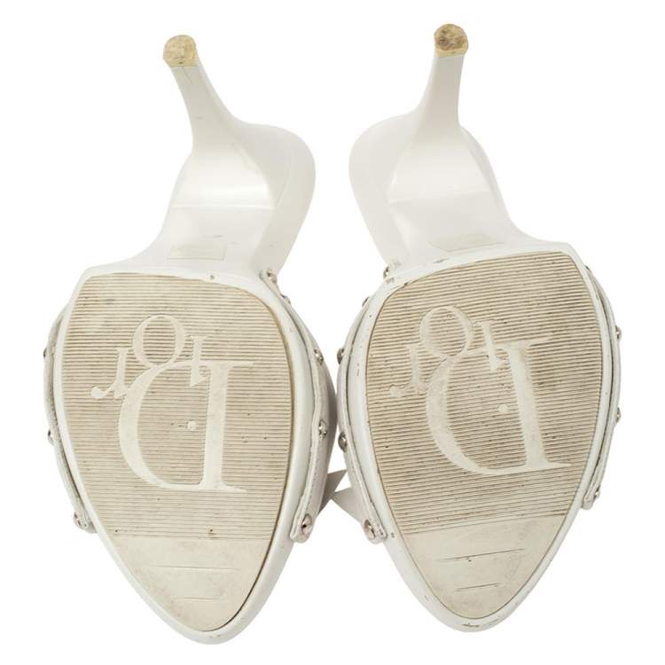 Pre Owned Dior White Leather Bow Detail Slide Clogs Size 41