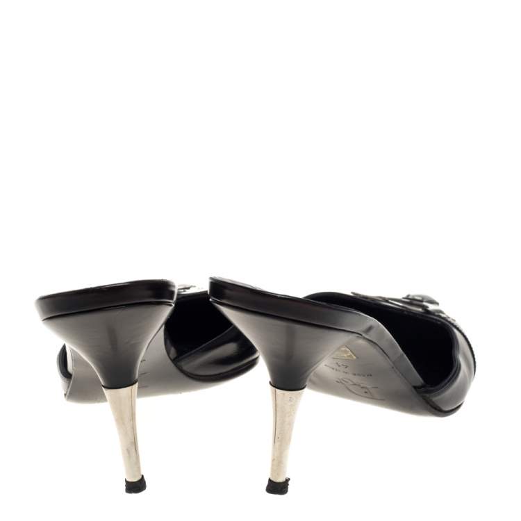 Pre Owned Dior Black Leather Logo Mule Sandals Size 41