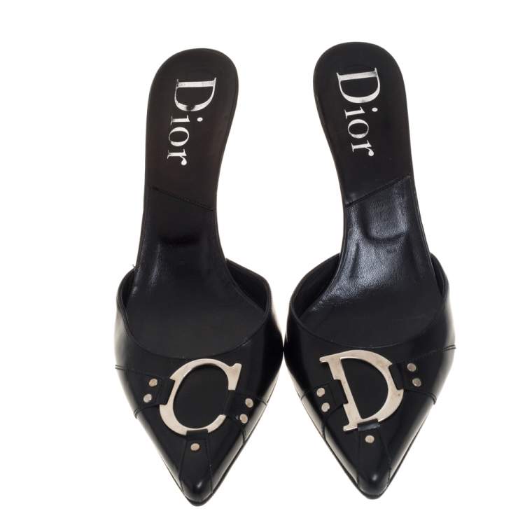 Pre Owned Dior Black Leather Logo Mule Sandals Size 41