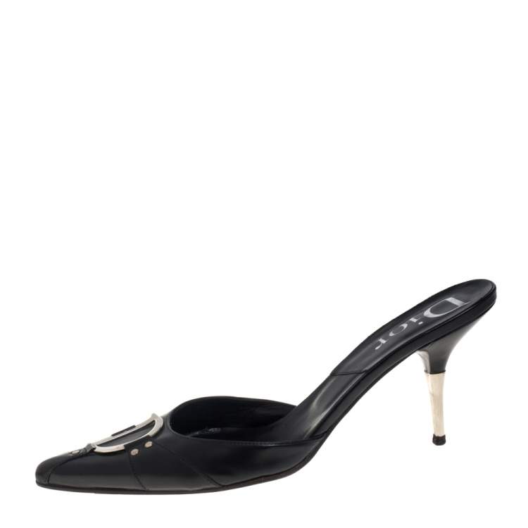 Pre Owned Dior Black Leather Logo Mule Sandals Size 41