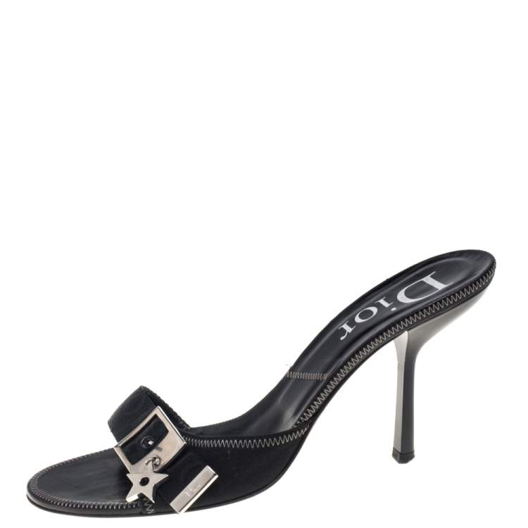 Pre Owned Dior Black Canvas Buckle Mule Sandals Size 40