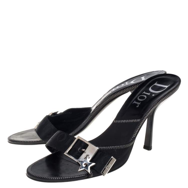 Pre Owned Dior Black Canvas Buckle Mule Sandals Size 40