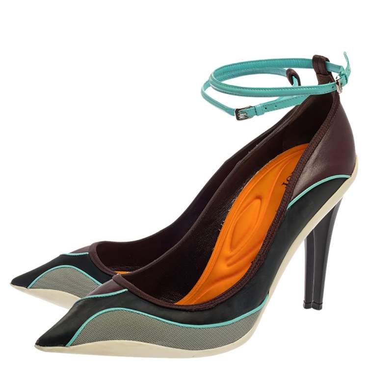 مملوكة مسبقًا Dior Multicolor Mesh And Leather Pointed Toe Ankle Strap Pumps Size 40