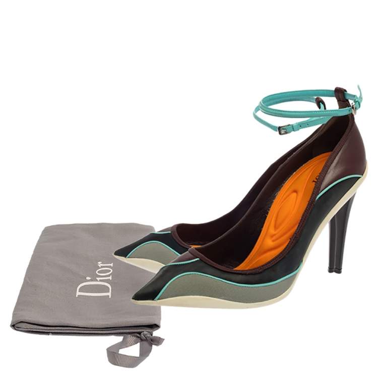 مملوكة مسبقًا Dior Multicolor Mesh And Leather Pointed Toe Ankle Strap Pumps Size 40