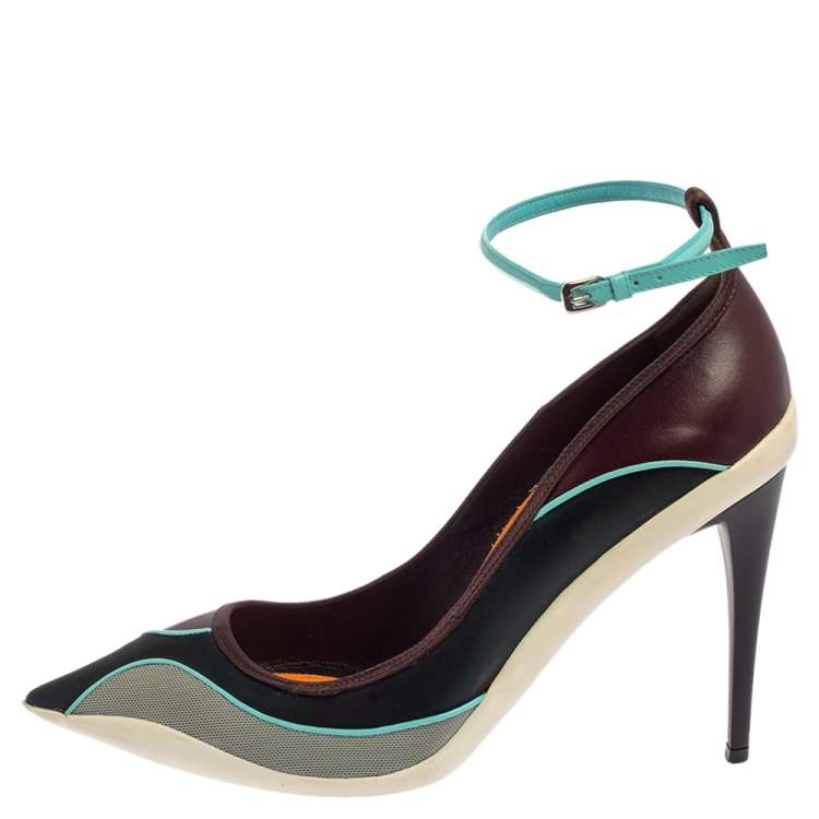 مملوكة مسبقًا Dior Multicolor Mesh And Leather Pointed Toe Ankle Strap Pumps Size 40