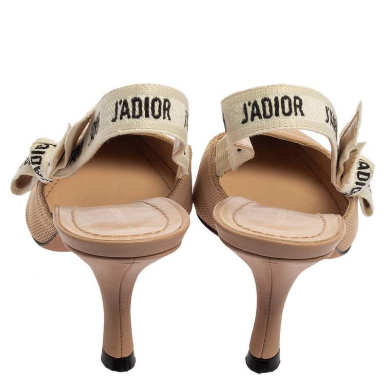 Pre Owned Dior Beige Technical Fabric J'Adior Pointed Toe Slingback Sandals Size 40