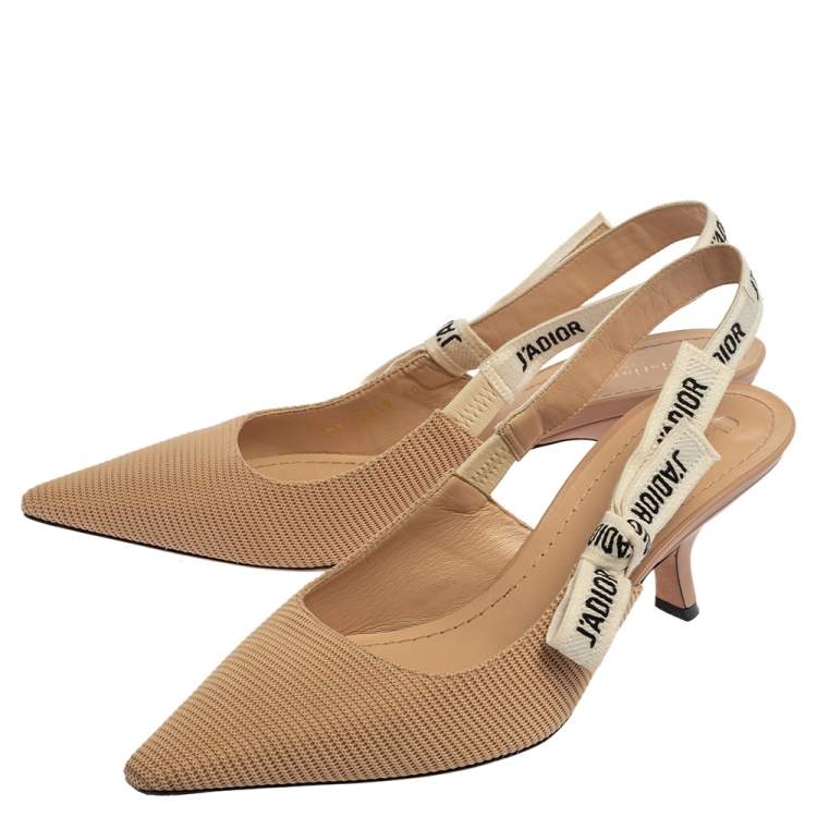 Pre Owned Dior Beige Technical Fabric J'Adior Pointed Toe Slingback Sandals Size 40