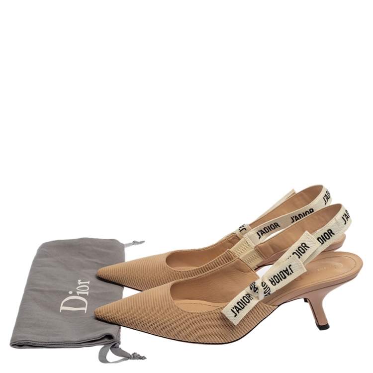Pre Owned Dior Beige Technical Fabric J'Adior Pointed Toe Slingback Sandals Size 40