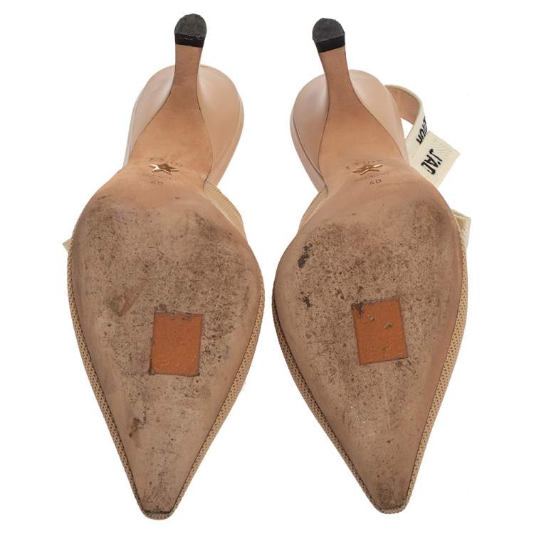 Pre Owned Dior Beige Technical Fabric J'Adior Pointed Toe Slingback Sandals Size 40
