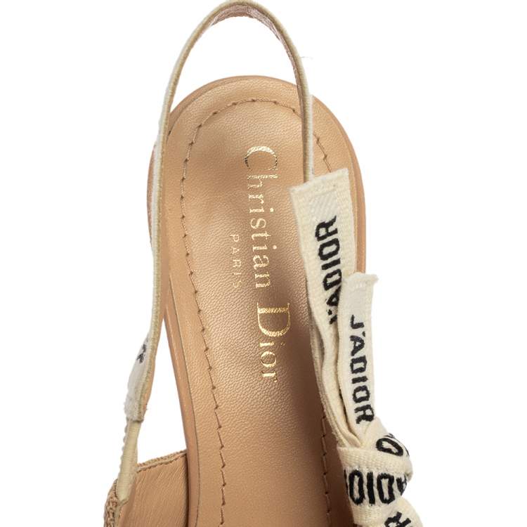 Pre Owned Dior Beige Technical Fabric J'Adior Pointed Toe Slingback Sandals Size 40