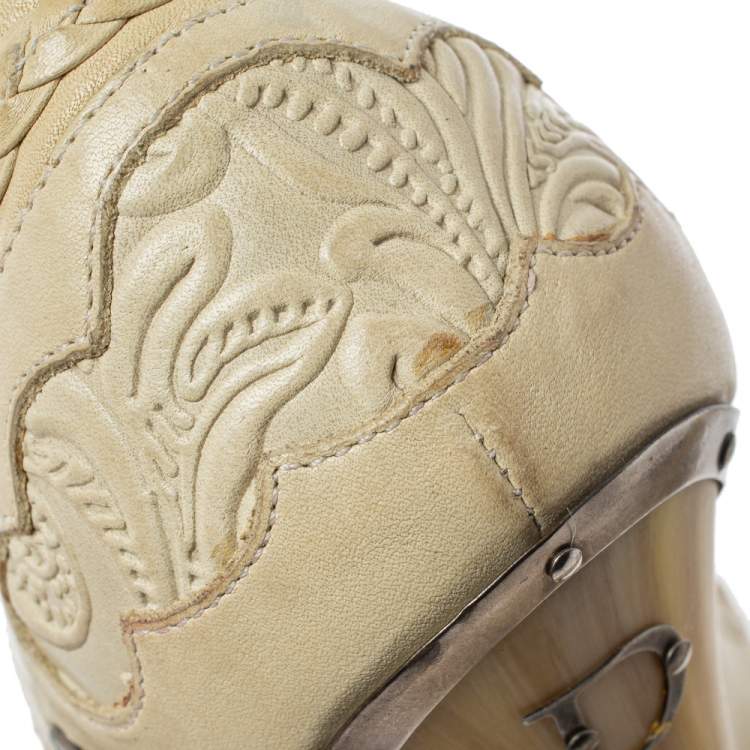 Pre Owned Dior Cream Leather Country Horn Pumps Size 40
