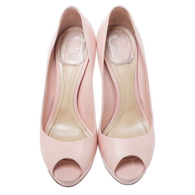 Pre Owned Dior Pink Leather Miss Dior Peep-Toe Pumps Size 37.5