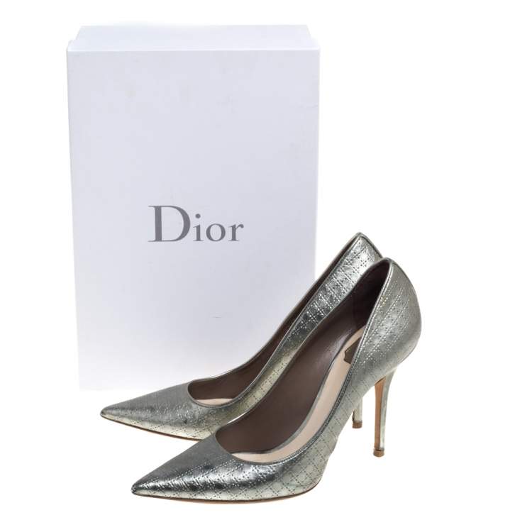 Pre Owned Dior Silver Leather Cannage Pumps Size 39