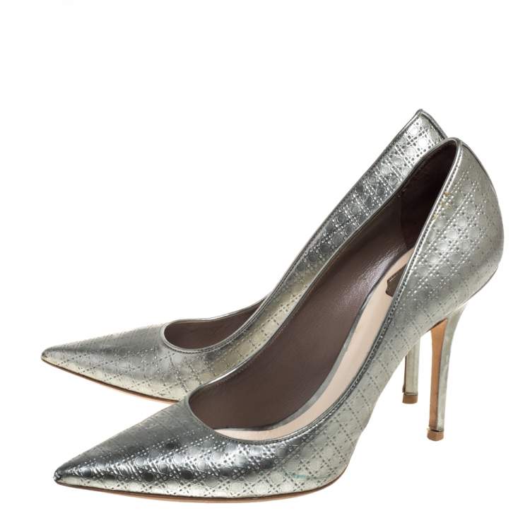 Pre Owned Dior Silver Leather Cannage Pumps Size 39