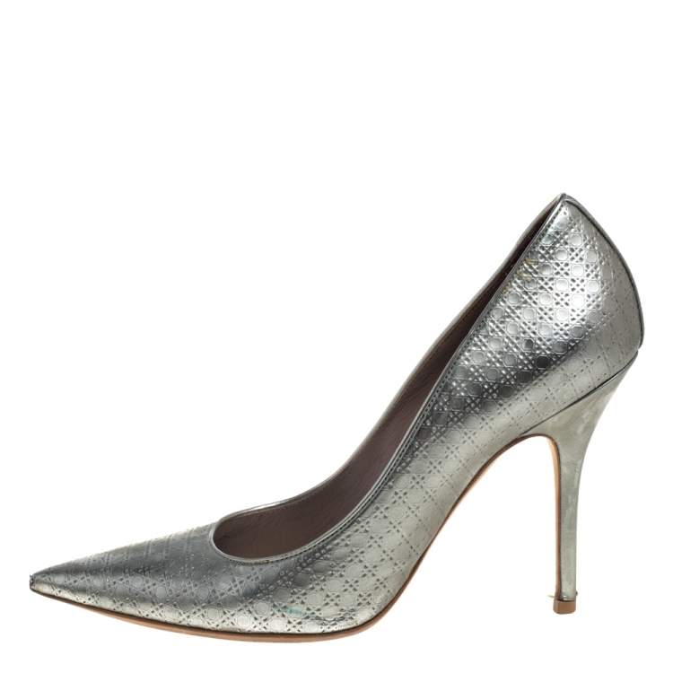 Pre Owned Dior Silver Leather Cannage Pumps Size 39