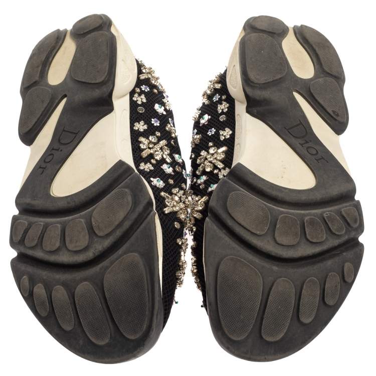Pre Owned Dior Black Mesh Fusion Crystal Embellished Sneakers Size 37.5