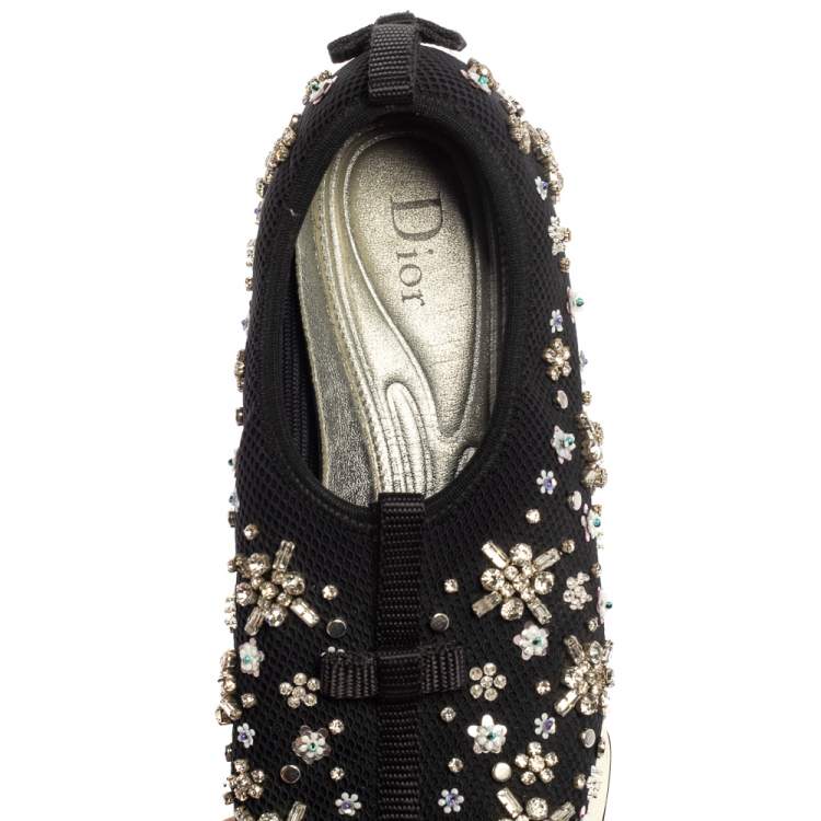 Pre Owned Dior Black Mesh Fusion Crystal Embellished Sneakers Size 37.5
