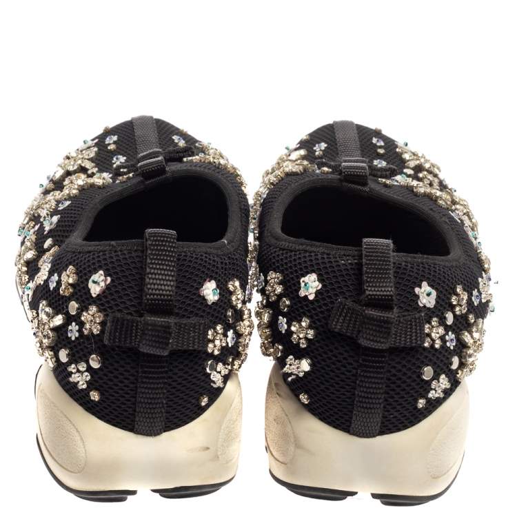 Pre Owned Dior Black Mesh Fusion Crystal Embellished Sneakers Size 37.5