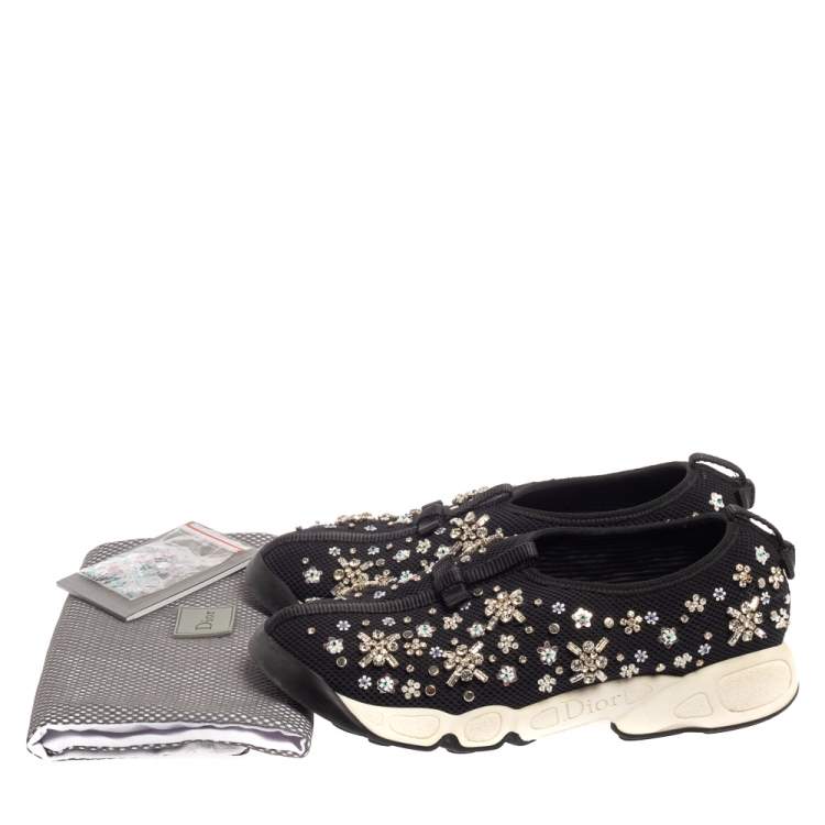 Pre Owned Dior Black Mesh Fusion Crystal Embellished Sneakers Size 37.5