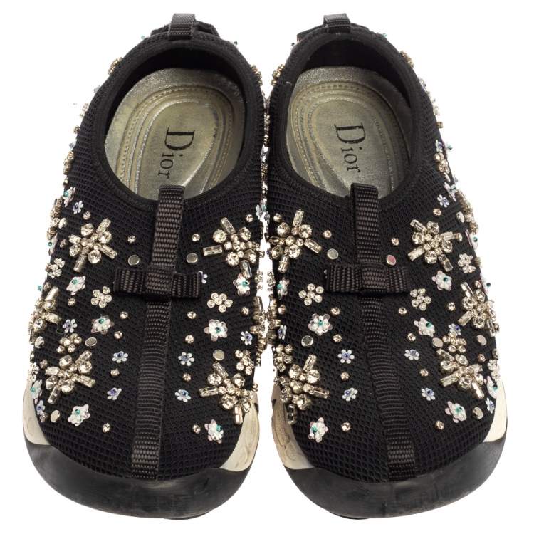 Pre Owned Dior Black Mesh Fusion Crystal Embellished Sneakers Size 37.5