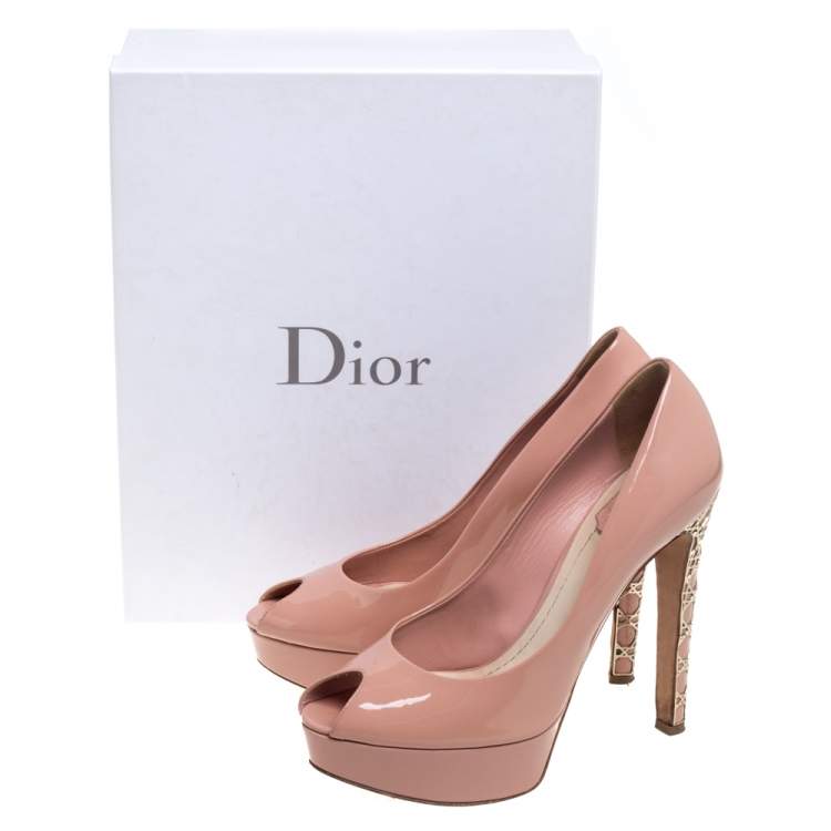 Pre Owned Dior Beige Patent Leather Miss Dior Peep Toe Pumps Size 39