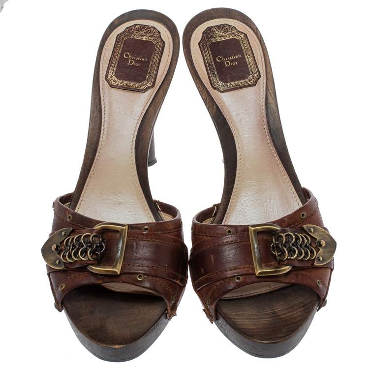 Pre Owned Dior Brown Leather Platform  Sandals Size 40.5