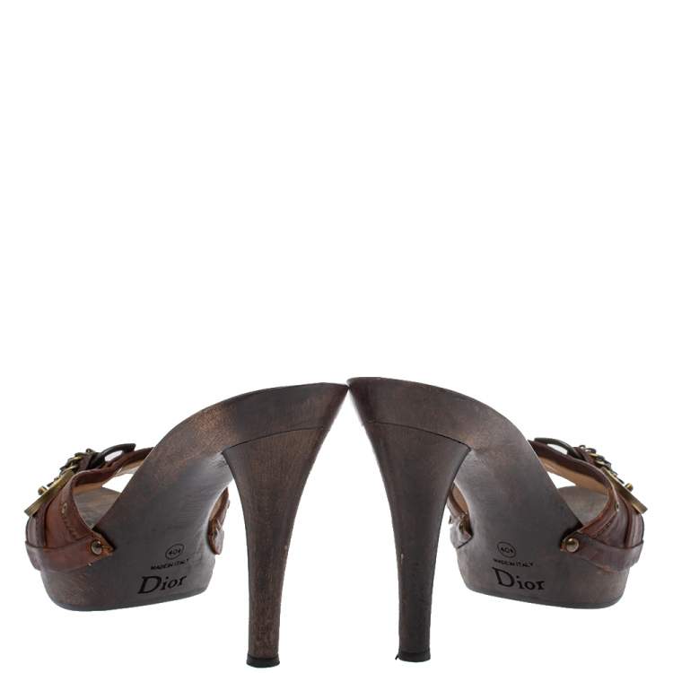 Pre Owned Dior Brown Leather Platform  Sandals Size 40.5